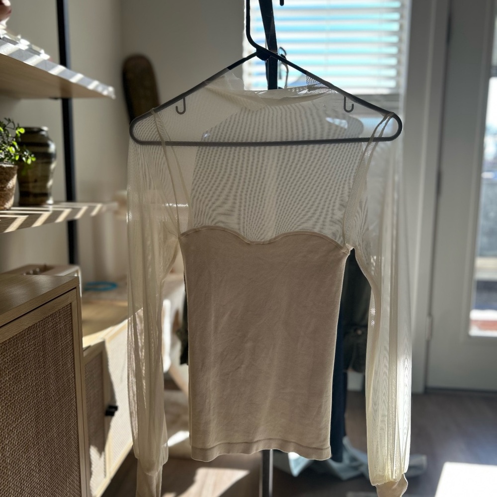 Free People Cream Sheer Long Sleeve Blouse